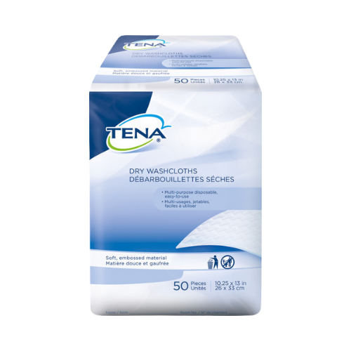 TENA® Dry Washcloths, Dry Disposable Wipes, 10"x13", 50 count