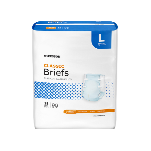 Unisex Adult Incontinence Brief McKesson Classic Large Disposable Light Absorbency, 18 Counts