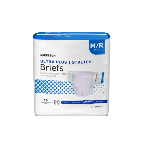 Unisex Adult Incontinence Brief McKesson Ultra Plus Stretch Medium Disposable Heavy Absorbency