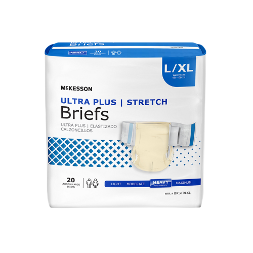 Unisex Adult Incontinence Brief McKesson Ultra Plus Stretch Large / X-Large Disposable Heavy Absorbency, 20 Counts