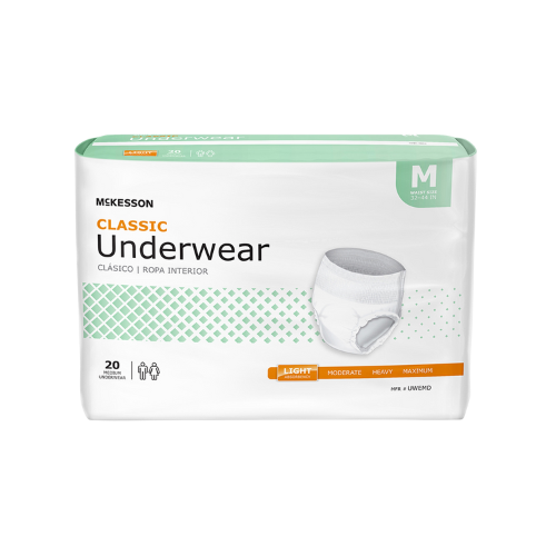 Unisex Adult Absorbent Underwear McKesson Classic Pull On with Tear Away Seams Medium Disposable Light Absorbency