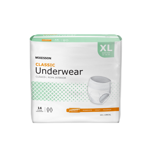Unisex Adult Absorbent Underwear McKesson Classic Pull On with Tear Away Seams X-Large Disposable Light Absorbency, 14 Counts