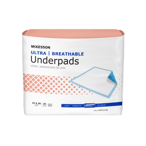 Disposable Underpad McKesson Ultra Breathable 23 X 36 Inch Fluff / Polymer Heavy Absorbency