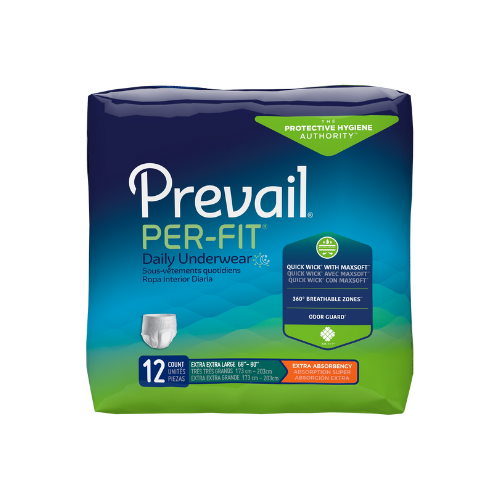 Unisex Adult Absorbent Underwear Prevail® Per-Fit® Pull On with Tear Away Seams 2X-Large Disposable Heavy Absorbency