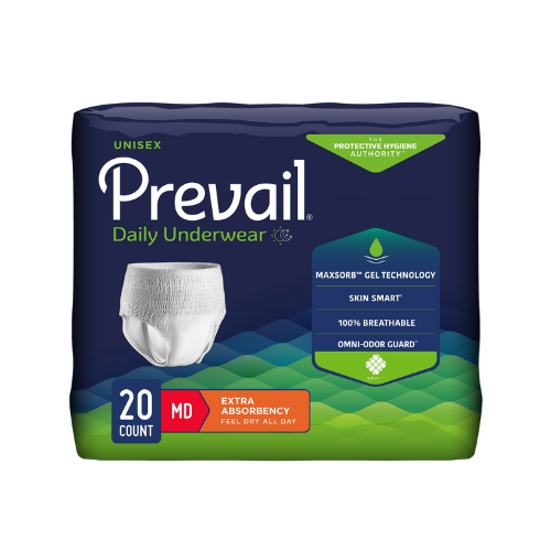 Unisex Adult Absorbent Underwear Prevail® Daily Underwear Pull On with Tear Away Seams Medium Disposable Moderate Absorbency