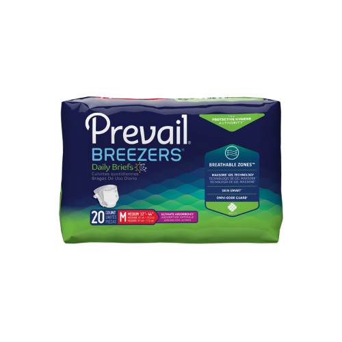 Unisex Adult Incontinence Brief Prevail® Breezers® Medium Disposable Heavy Absorbency