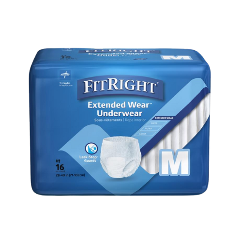 Medline FitRight Extended Wear Protective Underwear, Overnight Absorbency, Medium, Bag of 16