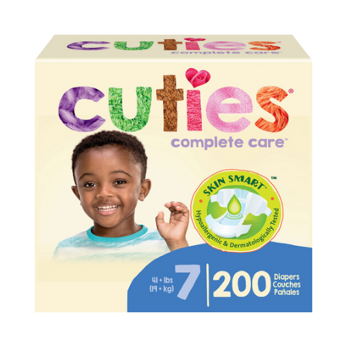 Cuties | Skin Smart, Absorbent & Hypoallergenic Diapers with Flexible & Secure Tabs | Bulk Case | Size 7 | 200 Count