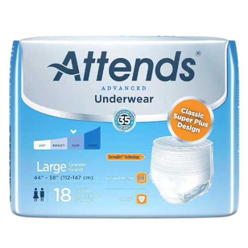 Attends Advanced Underwear, Adult, Unisex, Pull-On With Tear Away Seams, Disposable, Heavy Absorbency, Large,