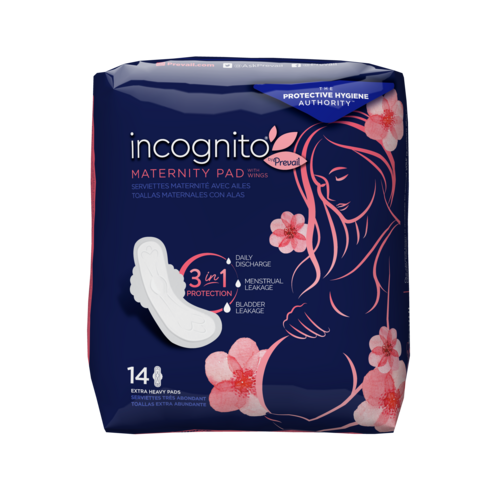 Incognito by Prevail Absorbent 3-in-1 Protective Maternity and Postpartum Pad with Wings for Menstrual and Bladder Leaks, 11 hours of Protection with Odor Guard, 14 Count