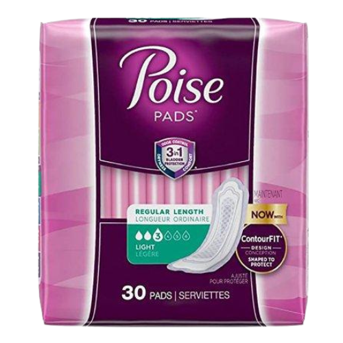 Poise Pads Regular, Adult, Female, Disposable, Absorb-Loc Core, Light Absorbency, One Size Fits Most (9.33 Inch Length),( 30 Counts )