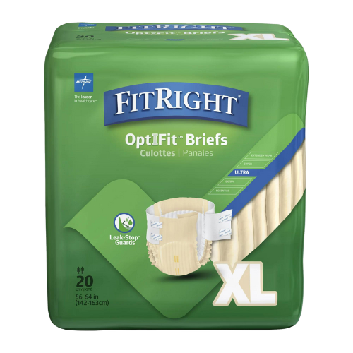 FitRight OptiFit Extra Adult Briefs, Incontinence Diapers with Tabs, Moderate Absorbency, XL