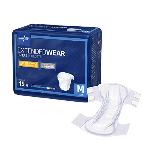 Medline Extended Wear Overnight Adult Briefs with Tabs, Maximum Absorbency Adult Diapers, Medium (12 Count)