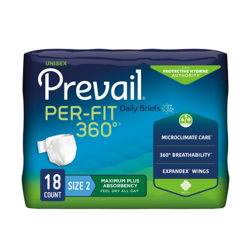 Prevail Per-Fit 360 Incontinence Briefs, Maximum Plus Absorbency, Size Two, 18 and 72 Counts