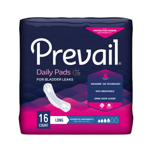 Prevail Incontinence Bladder Control Pads for Women, Moderate Absorbency, Long Length, 16 count