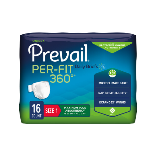 Prevail Per-Fit 360 Incontinence Briefs, Maximum Plus Absorbency, Size One, 80 Count (4 bags of 20)