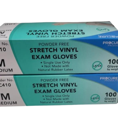 Procure Medium Stretch  Vinyl Exam Gloves, Medium, ( 100 Counts )